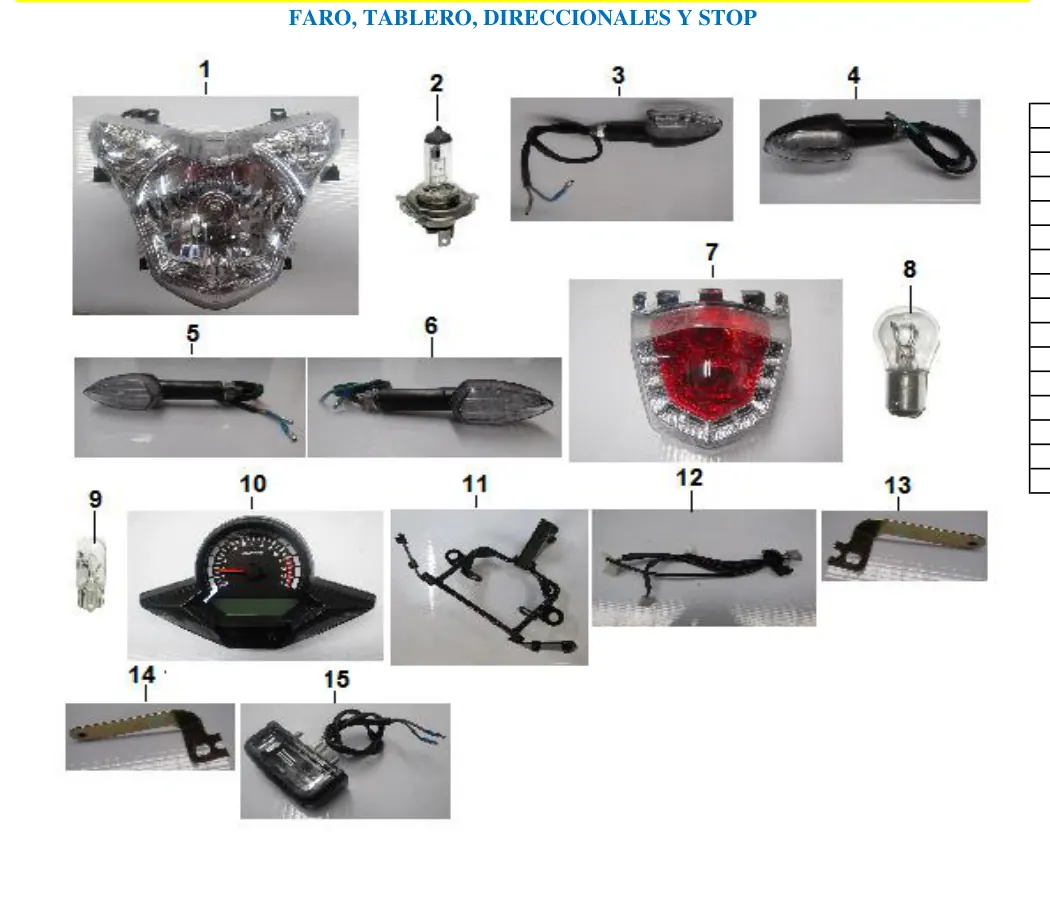 Diagrama Faro, tablero, direccionales y stop Yakuza Sport Carabela