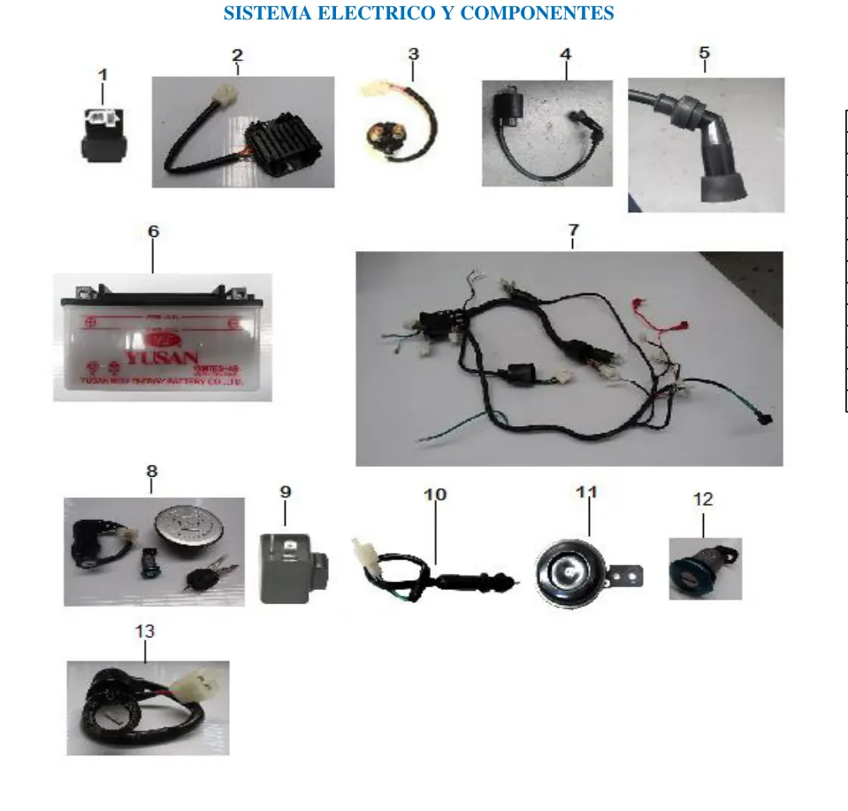 Diagrama Sistema electrico y componentes Yakuza Sport Carabela